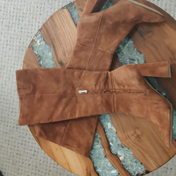 NWT square toe pecan Suede Sam Edelman high heels boots 8.5 - Picture 6 of 8